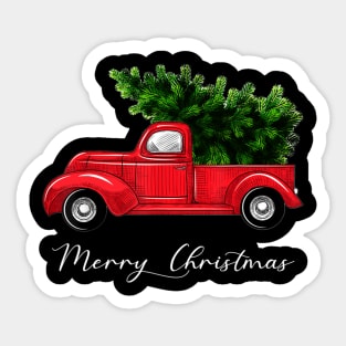 Merry Christmas Retro Vintage Red Truck Sticker